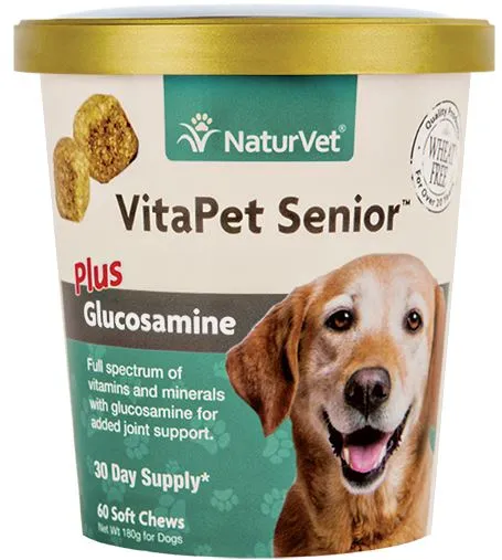 15% OFF: NaturVet VitaPet SENIOR Daily Vitamins Plus Glucosamine Soft Chew Supplement For Dogs 60 count