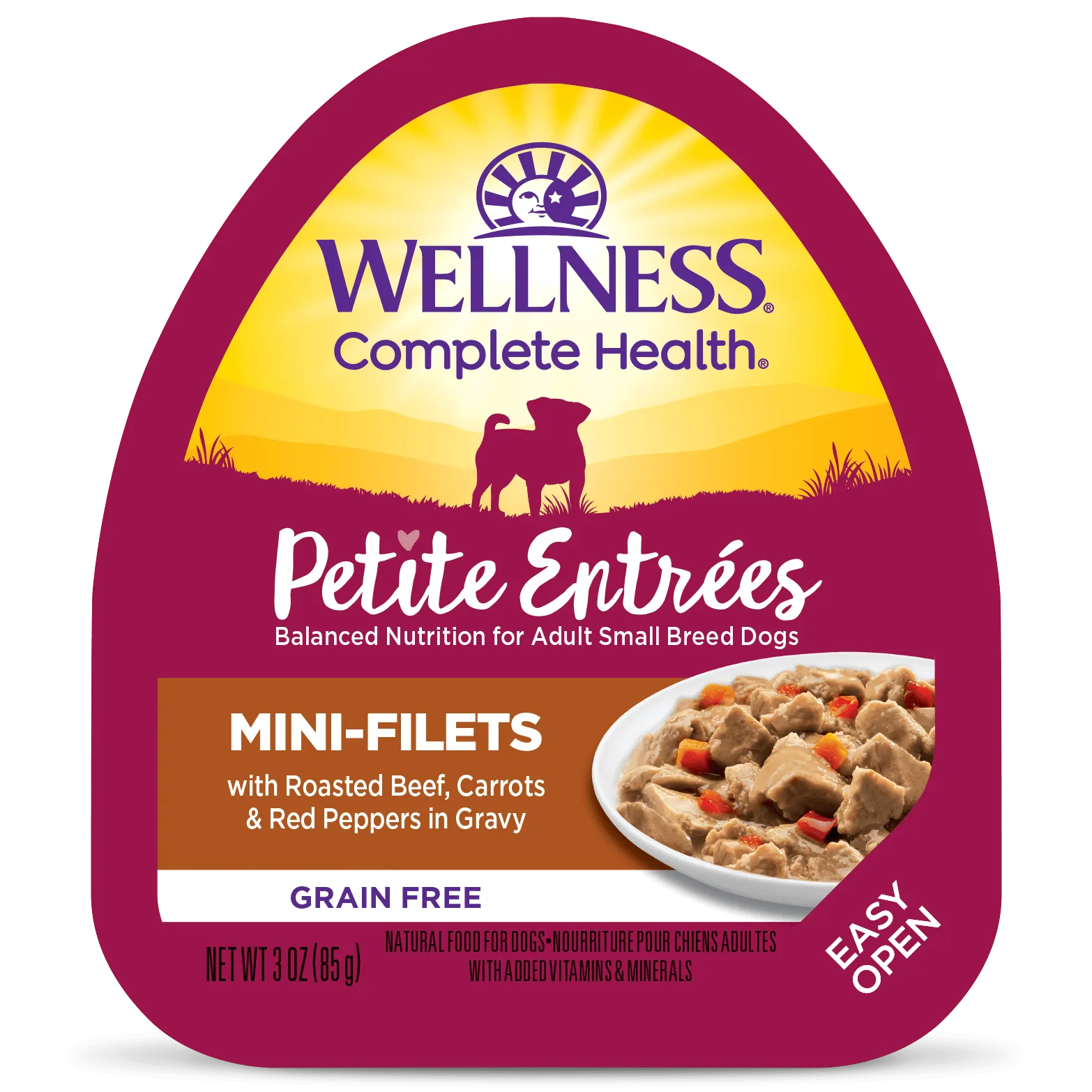 Wellness® Petite Entrées Mini-Filets with Roasted Beef, Carrots & Red Peppers in Gravy, Wet Dog Food, 3-oz Case of 12